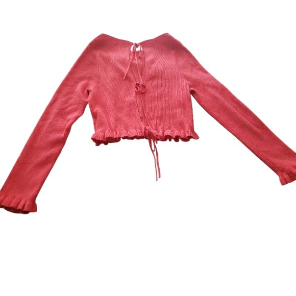 Lush Coral Knit Blouse with Ruffle Hem-L - Picture 5 of 6